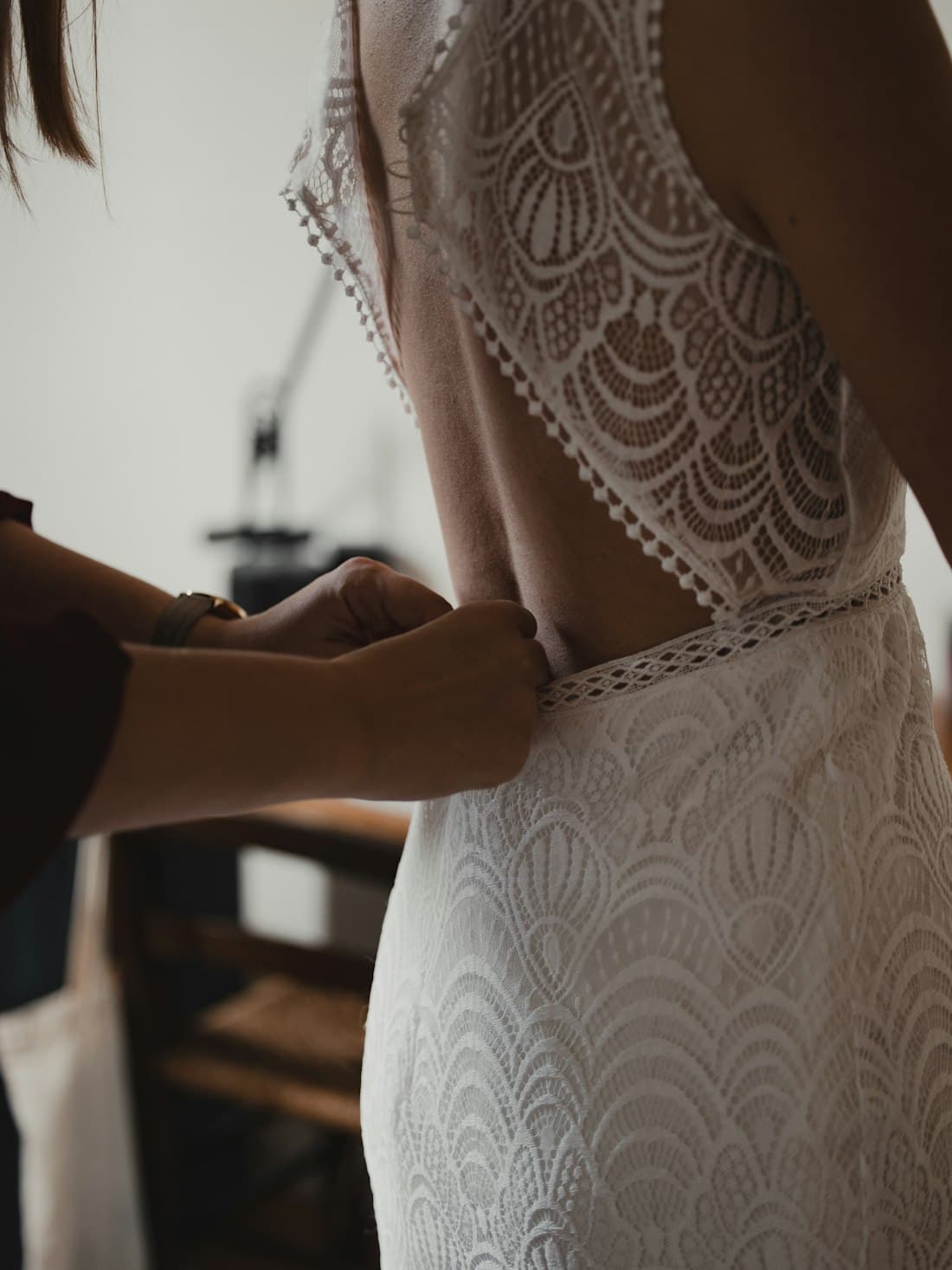 A slip and column designer sample wedding dress on the rail at Bo & Co